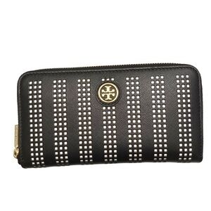 Tory Burch Robinson perforated black saffiano leather zipper clutch wallet